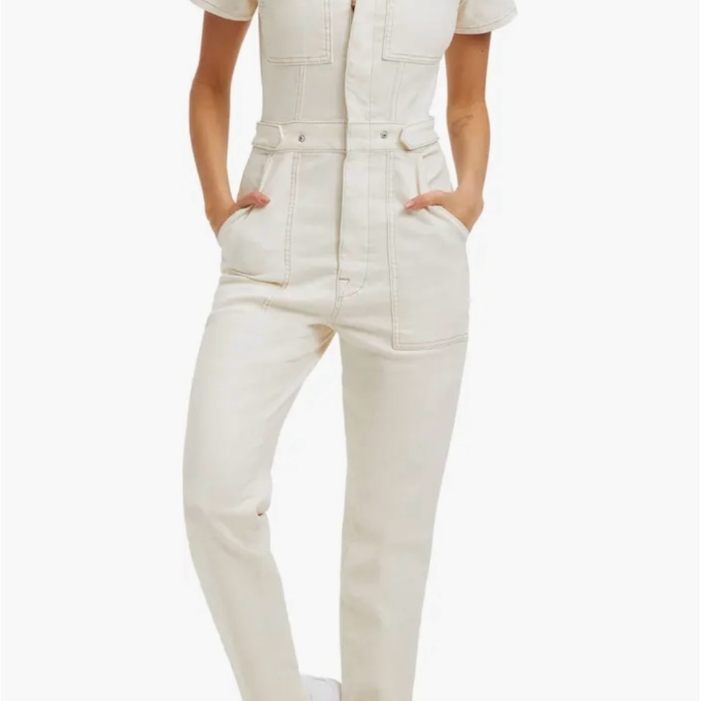 Good American Fit For Success Zip Up Jumpsuit Ecru Bone Denim Size 2 Utility